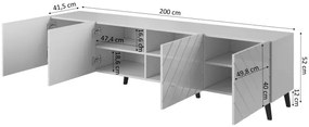 Elegantný TV stolík ABETO 200, čierna - vysoký lesk