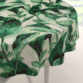 Biante Zamatový okrúhly obrus Tamara TMR-028 Veľké zelené listy Ø 50 cm