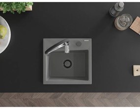Mexen Milo, 1-komorový granitový drez 435x410x171 mm a drezová batéria Aster, šedá, 6505-71-73450-07-B