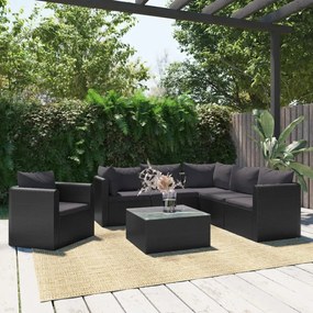 vidaXL 7-dielna záhradná sedacia súprava s podložkami čierna polyratanová