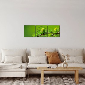 Obraz zelenej šišky (s hodinami) (90x30 cm)