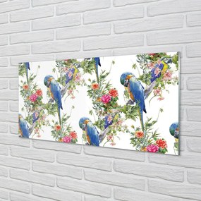 Sklenený obraz Vtáky na vetve s kvetinami 125x50 cm