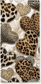 Rýchloschnúca plážová osuška LEOPARD HEARTS hnedo-biela 70 x 140 cm, 100% mikrovlákno