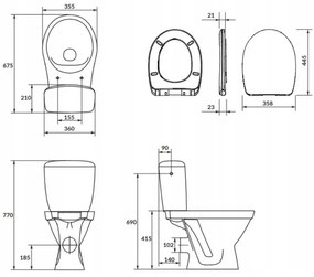 Cersanit Cersania SimpleOn 010 - WC kombi 3/6l + sedátko s pomalým zatváraním z duroplastu, horizontálny odpad, biela, K11-2337