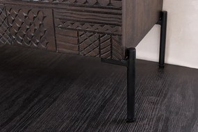 Komoda TRIBAL 180cm 3D antický vzhľad mangové drevo tmavohnedá