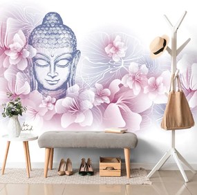 Tapeta pokojný Budha s kvetmi čerešne