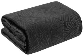 Čierny prehoz na posteľ z jemného zamatu s potlačou listov ginka Šírka: 220 cm | Dĺžka: 240 cm