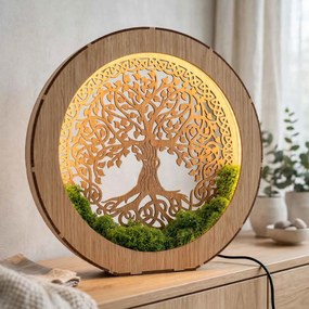 Stolová lampa Strom života s machom | ZIVENA: HDF - Orech 20 cm 4785-115180 LED0610-20-WALNUT