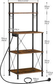 Kuchyňský regál Vasagle Filo 60 cm s vestavěnými zásuvkami černý/hnědý