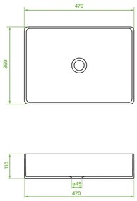 Laveo Kvadrato, keramické umývadlo na dosku 470x360x110mm, čierna matná, LAV-VUK_B247