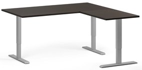 Výškovo nastaviteľný stôl, 160x160 cm, 3 motory, L/P, sivá podnož, wenge
