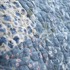 Modrý bavlnený prešívaný pléd 220x230 cm Floral Patchwork – Bianca