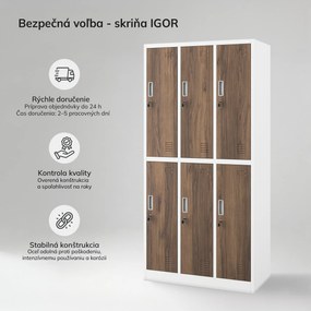 Šatníková skriňa BHP biela / orech, 6-dverová: Eco Design IGOR, 900 x 1850 x 450 mm