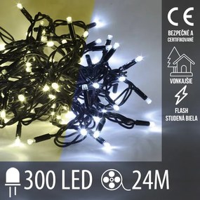 Vianočná led svetelná reťaz vonkajšia flash - 300led - 24m teplá biela+studená biela