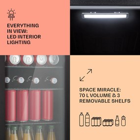 Klarstein Beercave 70, chladnička, 70 l, 3 police, trojito izolované sklenené dvere, dotyková