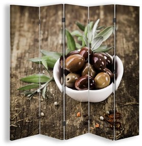 Ozdobný paraván, Čerstvé olivy - 180x170 cm, päťdielny, obojstranný paraván 360°