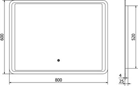 Mexen Zusa kúpeľňové zrkadlo s podsvietením 80 x 60 cm, LED 6000K, proti zahmlievaniu - 9808-080-060-611-00