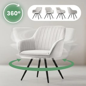 Sada štyroch otočných jedálenských stoličiek TURNO zamatové, sivé / čierne nohy (4 ks)