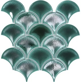 Keramická mozaika FS IC5 vejáre Ice Crackle dark green 25,9x27,3 cm