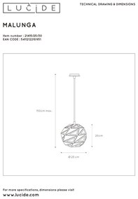 Závesné svietidlo LUCIDE MALUNGA Pendant 21415/25/30