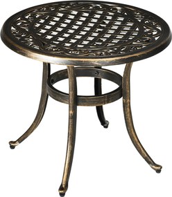 Outsunny okrúhly vonkajší stolík, liaty hliník, Ø60 x V52,5 cm, nosnosť 60 kg — bronz | Aosom