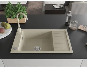 Mexen Elias, 1-komorový granitový drez s odkvapkávačom 80x48 cm a kuchynskou batériou Telma, béžová, 6511-69-670200-69
