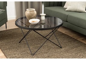 Čierny konferenčný stolík so sklenenou doskou ø 80 cm Cuxton – Actona