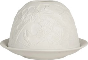 Biely porcelánový svietnik na čajovú sviečku s kvetmi Paollo - Ø 12*8 cm