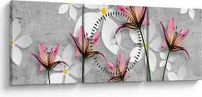 Obraz kvetinové abstrakcie (s hodinami) (90x30 cm)