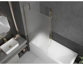 Mexen Next, vaňová zástena 1-krídlová 90 x 150 cm, fixné krídlo, 6 mm námraza sklo, zlatý profil, 895-090-000-00-30-50