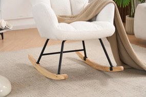 Hojdacie kreslo, relaxačné kreslo s plyšovým poťahom, bielej farby