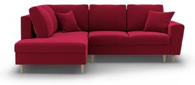 Červená zamatová rozkladacia/s úložným priestorom rohová pohovka (ľavý roh/do L) Kyoto – Cosmopolitan Design