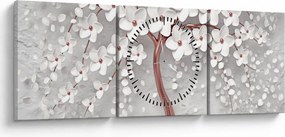 Obraz - Obraz bieleho stromu s kvetinami, rosegold (s hodinami) (90x30 cm)
