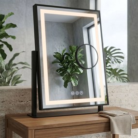 Rea Lumi, kozmetické LED zrkadlo 30x40cm na postavenie, čierny rám, HOM-01805