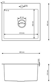 Erga HD, 1-komorový oceľový drez 460x450x210 mm, oceľová, ERG-MLS-HD4645