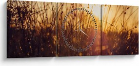 Obraz poľa pri západe slnka (s hodinami) (90x30 cm)