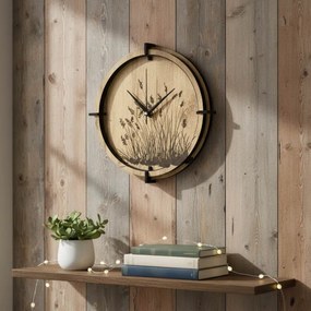 Drevené nástenné hodiny s prírodným motívom Dizajnová dekorácia | SENTOP HDF0587-GOLD-OAK