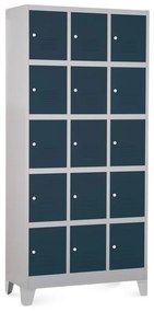 Kovová šatníková skrinka - 15 boxov, 90 x 40 x 195 cm, pevné nohy, cylindrický zámok, antracitová - ral 7016