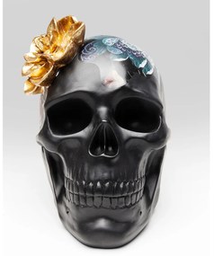 Flower Skull dekorácia lebka čierna/zlatá