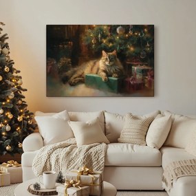 Obraz vianočne ladená mačka pri stromčeku