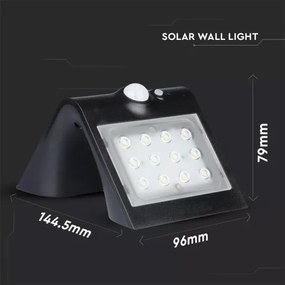 LED Solárne nástenné svietidlo so senzorom LED/1.5W/3,7V IP65 čierna