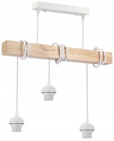 BERGE LED závesné stropné svietidlo biely drevený trám 3xE27 Drevený kužeľový luster