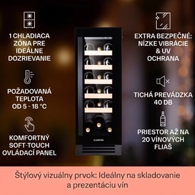 Klarstein Vinovilla 20, vstavaná vinotéka, 50 l, 20 fliaš, sklenené dvere, nehrdzavejúca oceľ