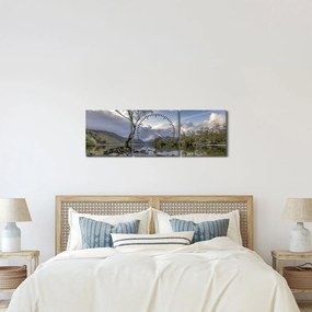 Obraz rieky za stromom (s hodinami) (90x30 cm)