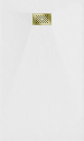 Mexen Hugo, obdĺžniková sprchová vanička SMC 140 x 90 cm, biela, zlatá krytka, 42109014-G