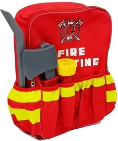 LEAN Toys Hasičská súprava Batoh Svietidlo Hasiaci prístroj Megafón Príslušenstvo Červená