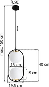 Závesné svietidlo Florence, 2x biele sklenené tienidlo, b/g, U