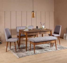 Rozkladací jedálenský stôl (2 stoličky 2 lavice) Vlasta (orech sivá)