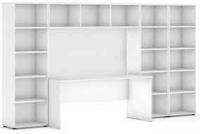 Zostavy knižníc INTEGRO so stolom, nižšie/širšie, 3350 x 700/400 x 1923 mm, biela