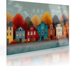 Sklenený obraz - Maľované jesenné mesto (70x50 cm)